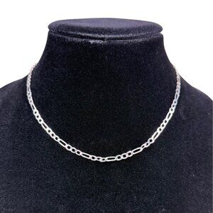 Sterling Silver Womens Silver Tone Flat Figaro Chain Necklace Adjustable Length